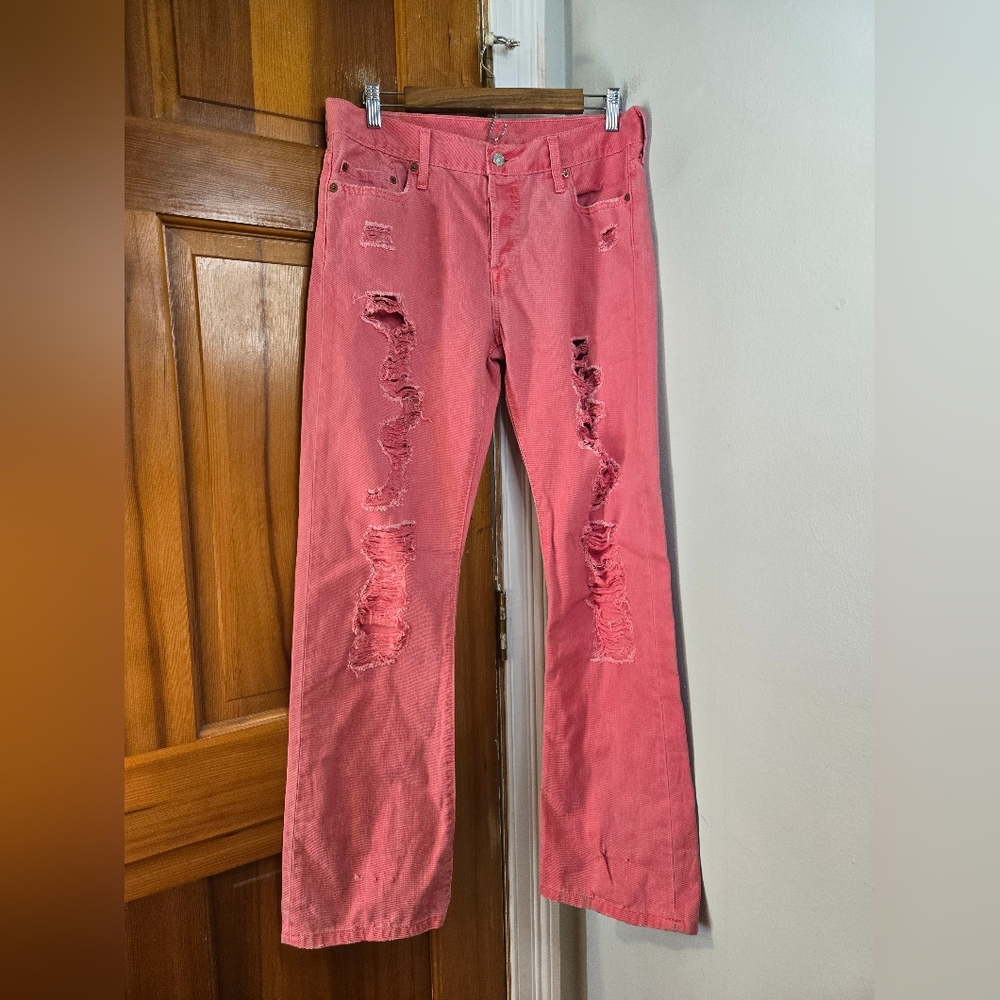 Levi's 501 Button Fly Distressed Pink Jeans Sz 29